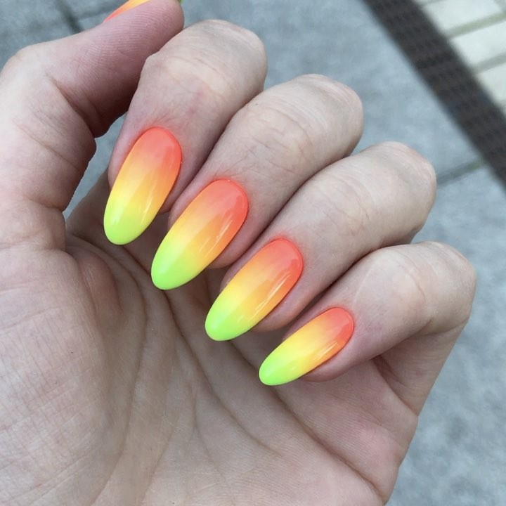 Summer fruity coloured ombre nails Summer fruity coloured ombre nails