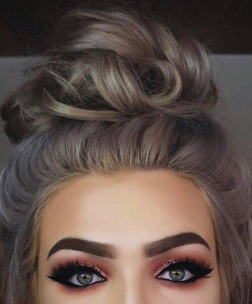 Grey Hair with pink eye shadow Grey Hair with pink eye shadow