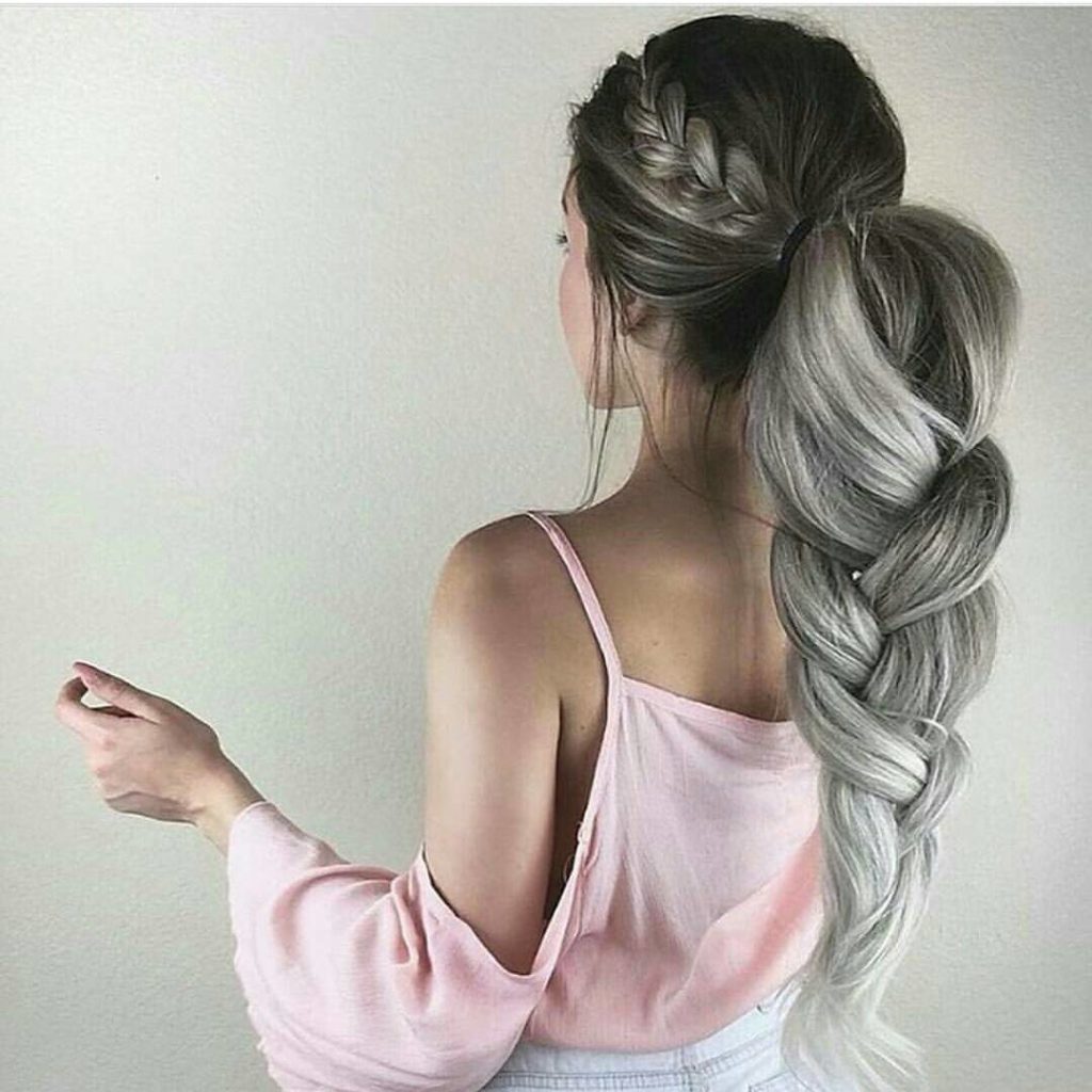 Braided Long gray summer mermaid hairstyle Braided Long gray summer mermaid hairstyle