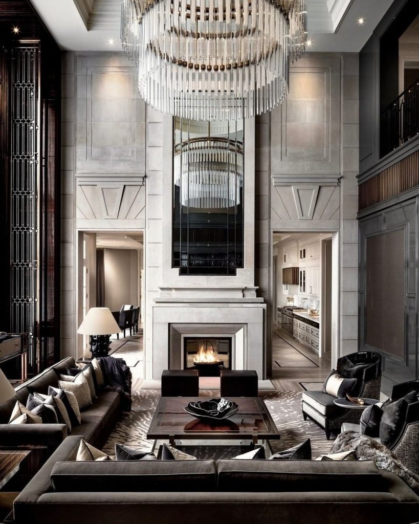 Luxury Living room with high ceiling and Chandelier Luxury Living room with high ceiling and Chandelier