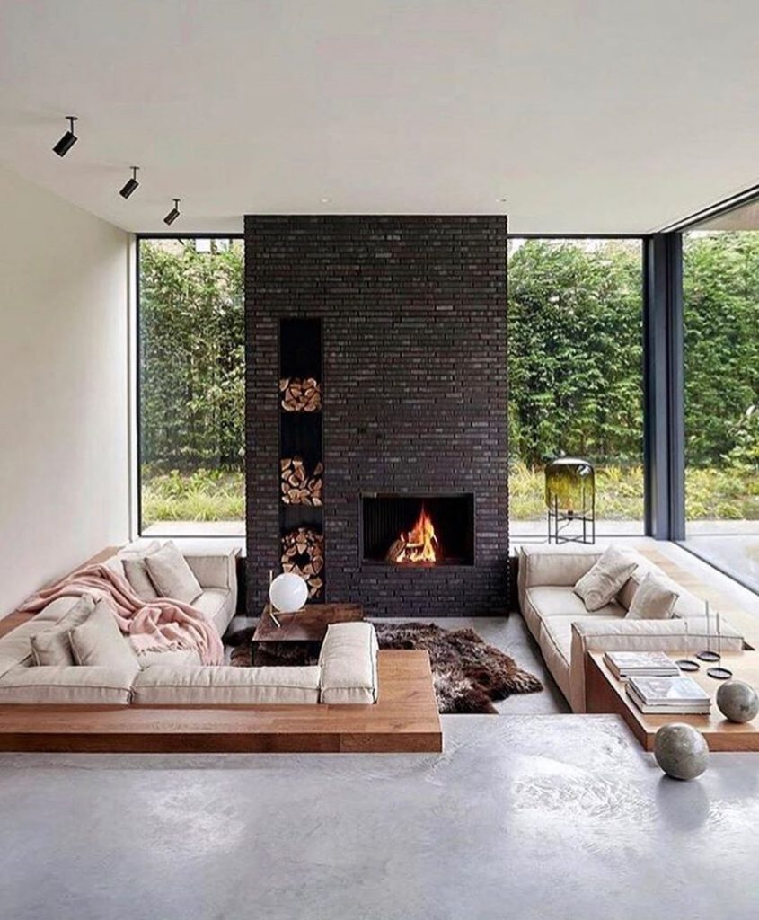 Living room with modern fireplace Living room with modern fireplace