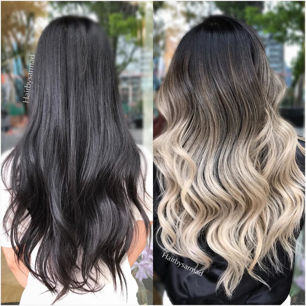 Black to blonde bleached color Black to blonde bleached color