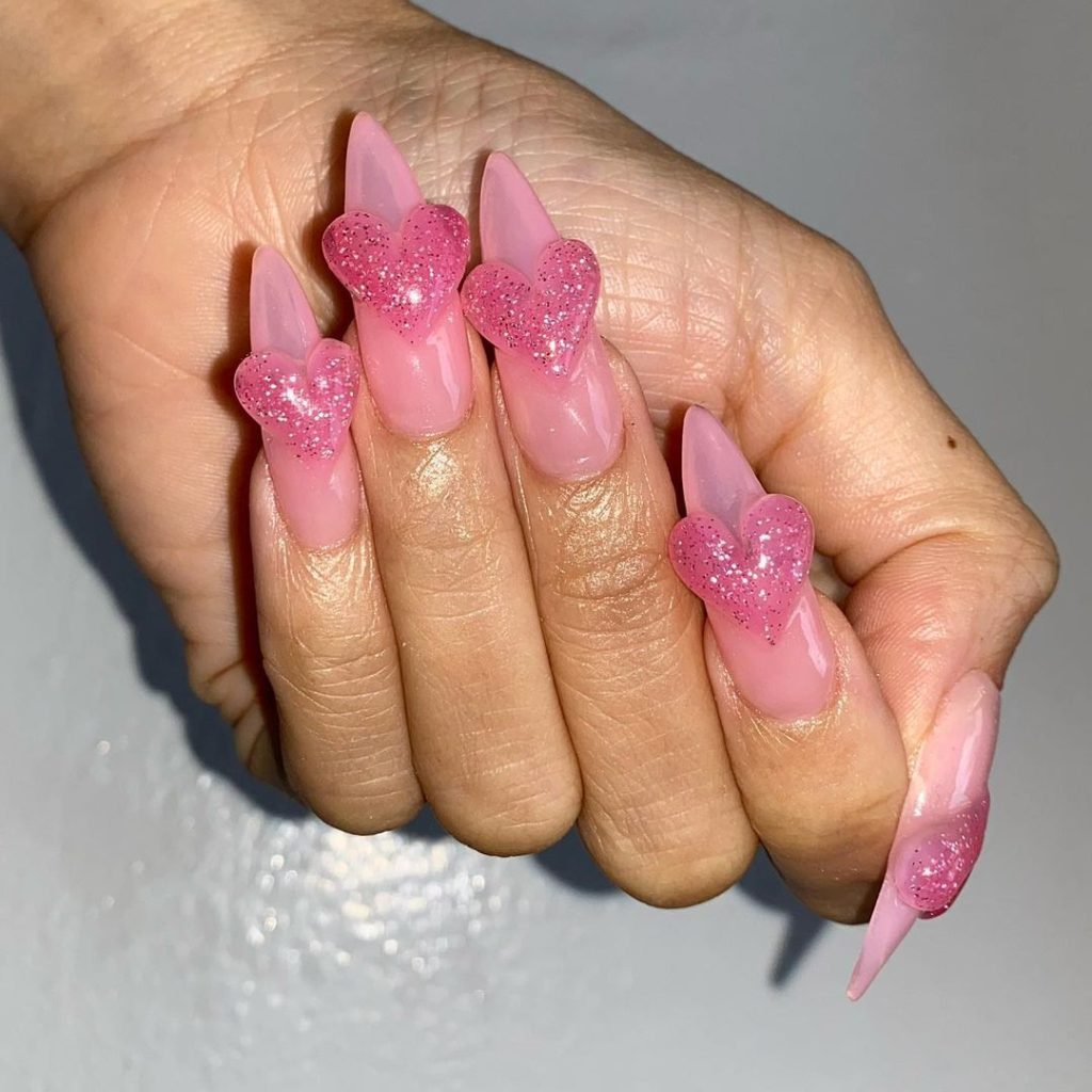 pink heart nails pink heart nails