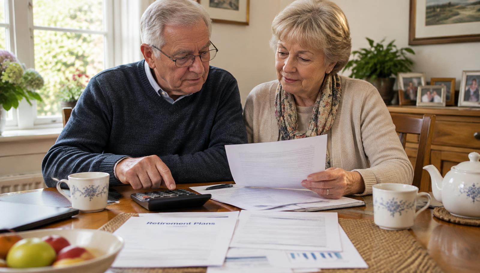 How much you need in your retirement fund in 2026 How much do you need in your retirement fund, a couple reviewing retirement plans and a calculator at a table