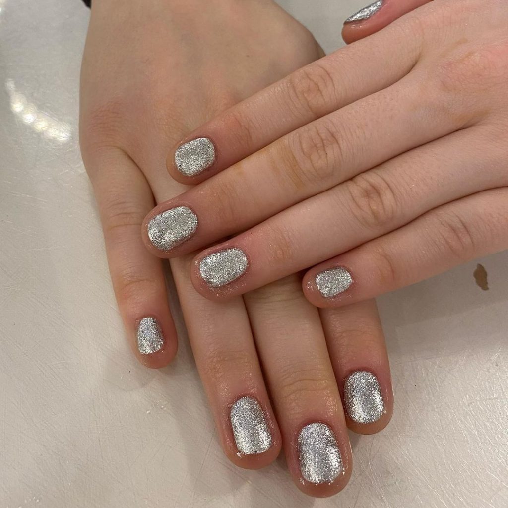 Silver Glitter Gel Nail Manicure