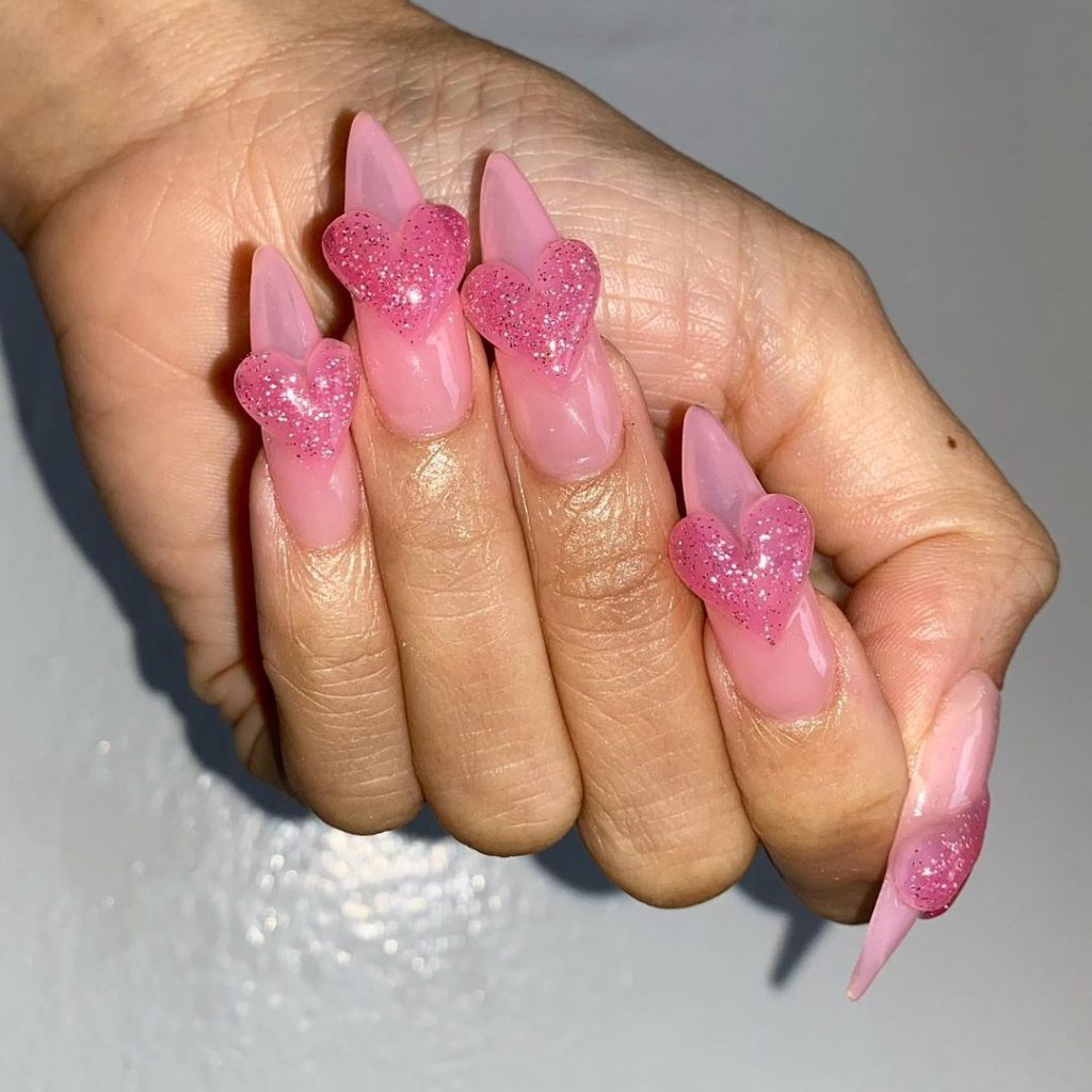 pink heart nails