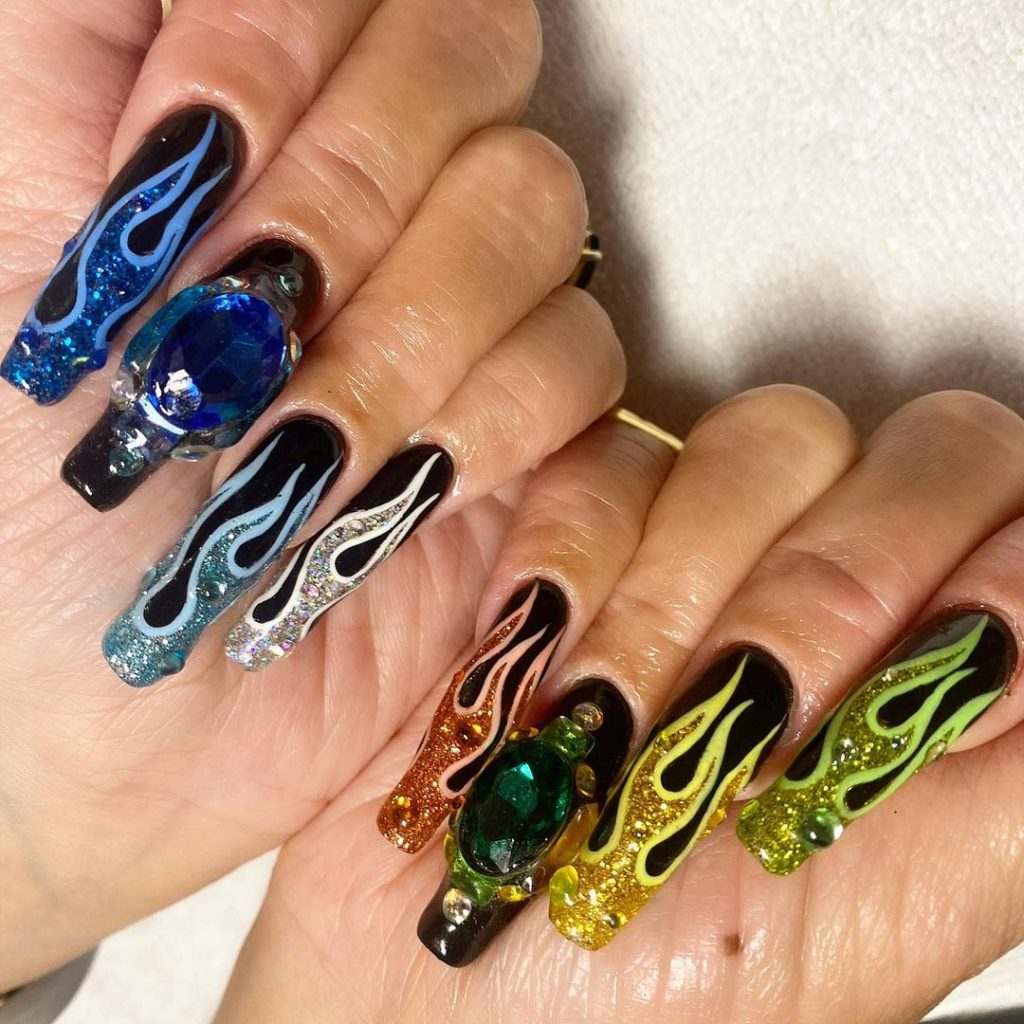 Stylish Flames Nails 