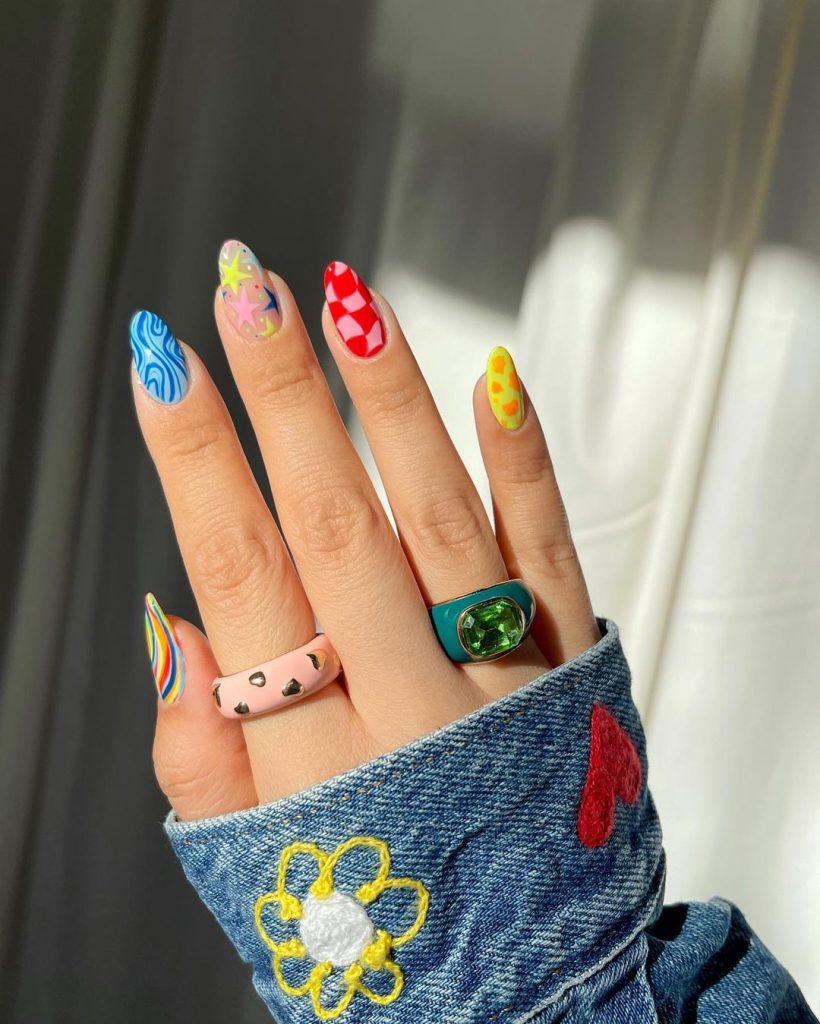 Preppy Colourful Pattern Nails
