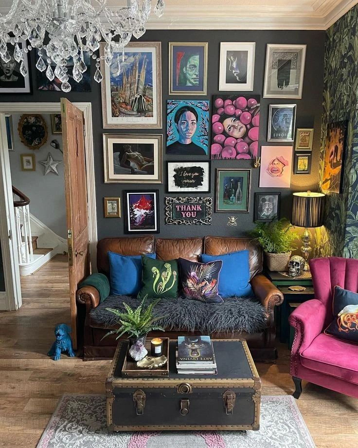 Eclectic Living Room Photo Wall