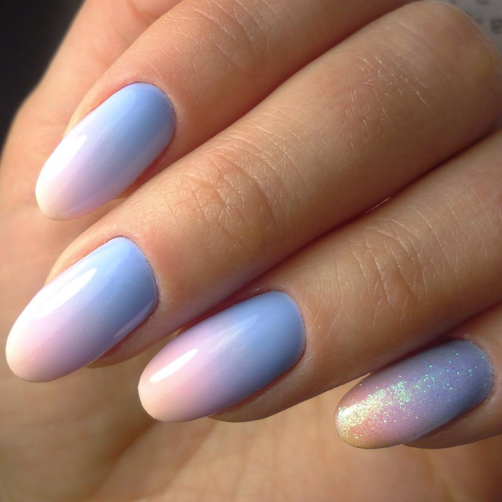Blue purple and orange sunset skies ombre nails