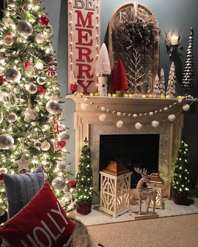 Christmas tree decorations with fireplace @nicole_refreshology