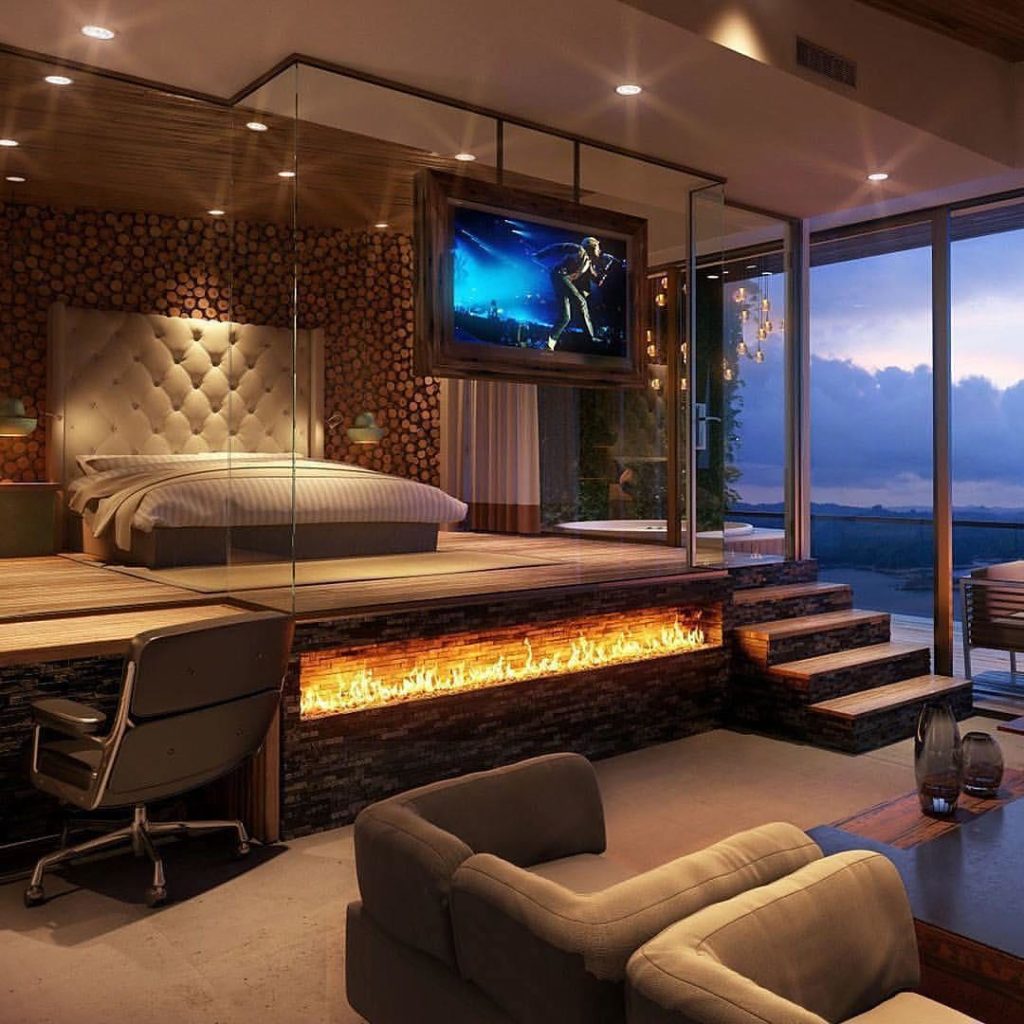 Elevated Millionaire Bedroom with fireplace
