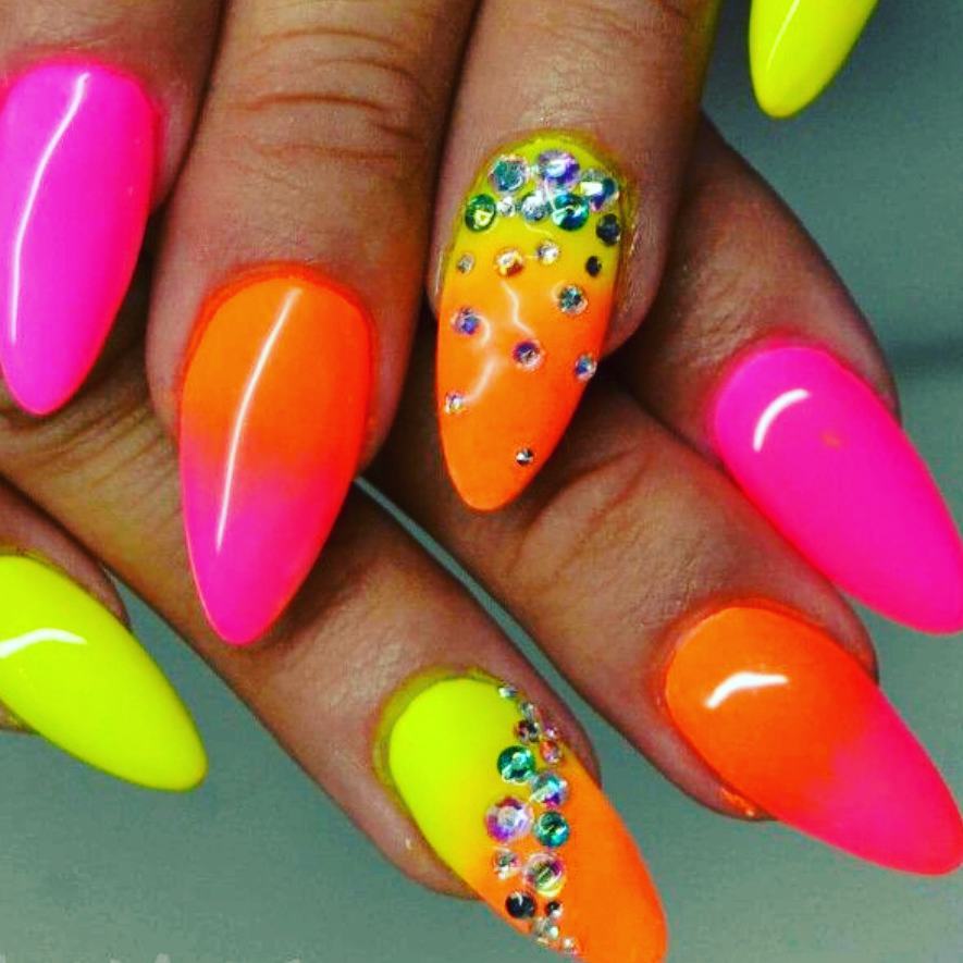 Fluorescent neon colours ombre nail art