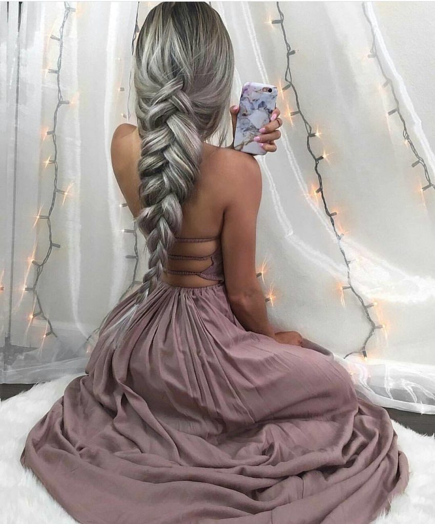 Long mermaid braided silver rose pink blonde