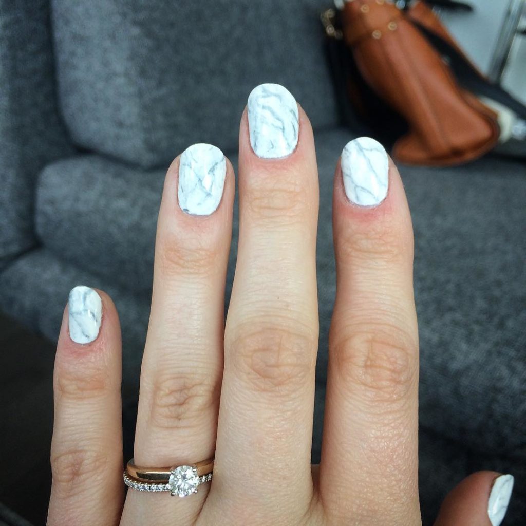 Hand painted white marble nail art - Keely's Nails