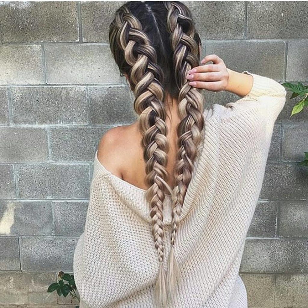 long dutch braids hairstyle black and blonde
