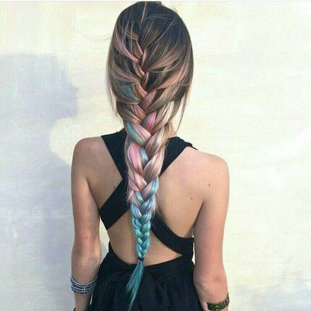 Rainbow braids long hair multi color
