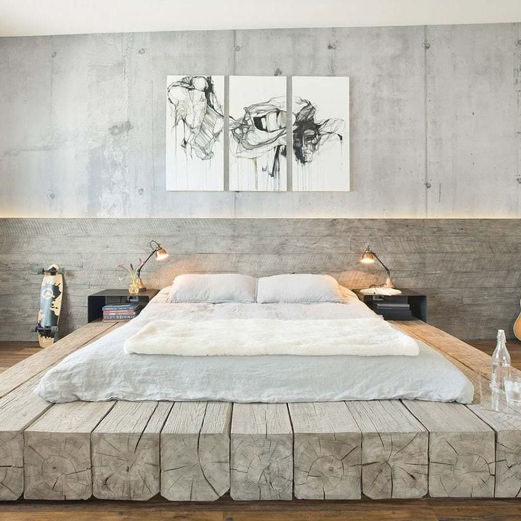 Retro wooden bedroom in loft conversation