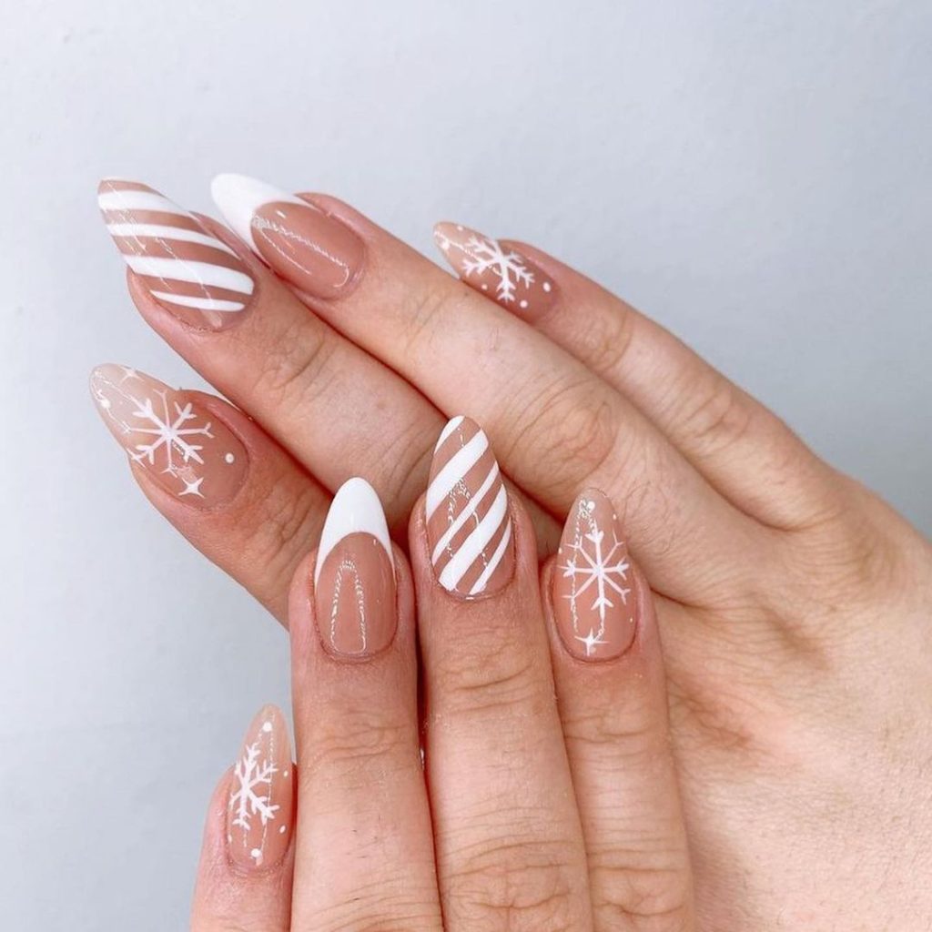 White Acrylic Christmas Nail Art