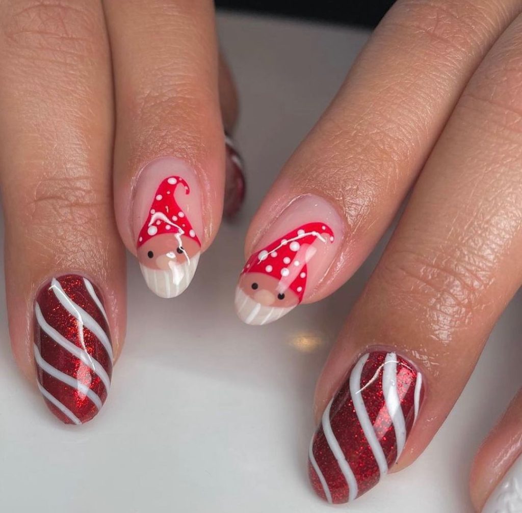 Red and White Santa Christmas Nail Art