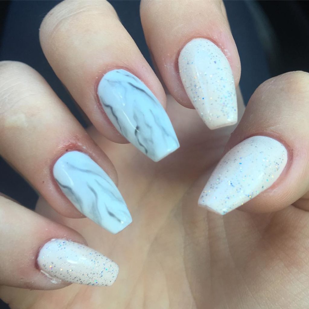 White Marble Coffin Silver Acrylic Nails Coffin With Doubled Tape Tips  Long, Smooth, Pre Designed Salon Artificial Nail From Hisweet, $24.77 |  DHgate.Com
