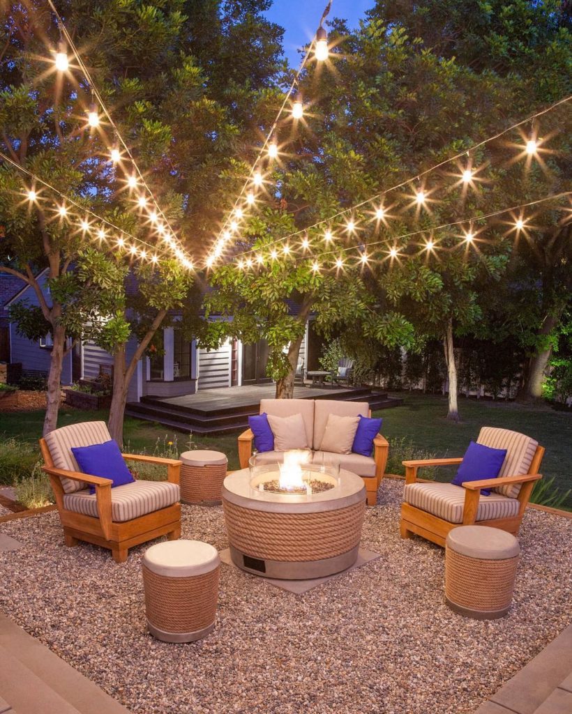 Wooden Garden Seating area with fire pit
