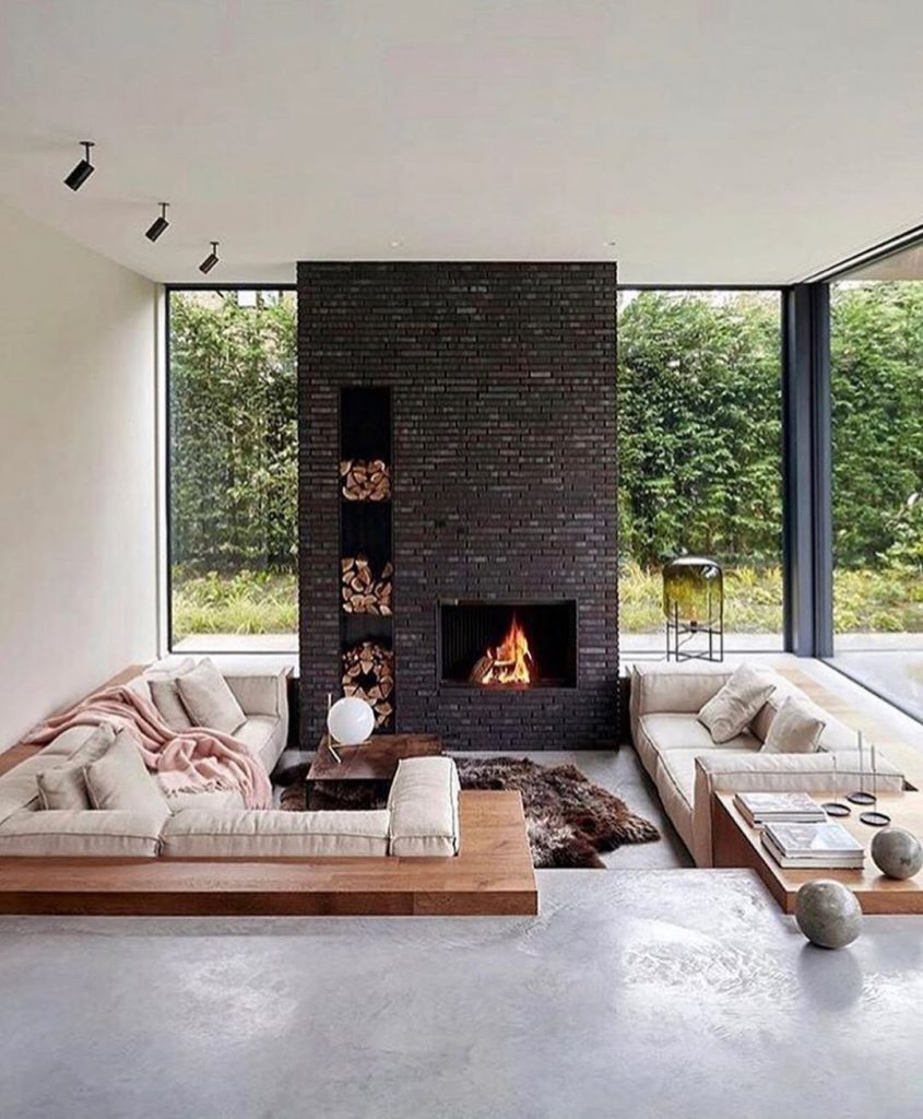 Living room with modern fireplace