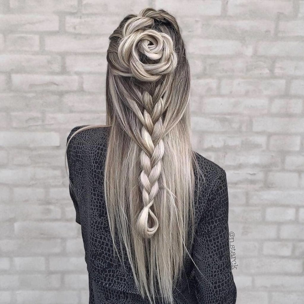 Floral braided long hairstyle
