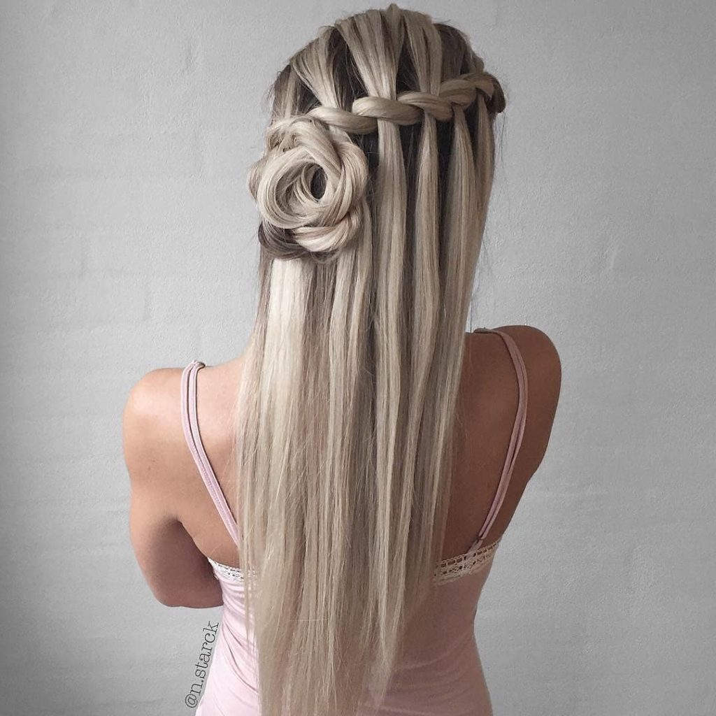 Long blonde hair half up half down for wedding