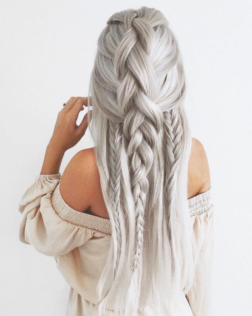 Silver braid hairstyle for wedding